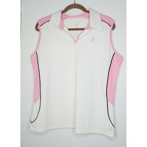 Izod Performx Pink &White Golf Tank Top Breast Cancer Pink Ribbon Women's Sz XL